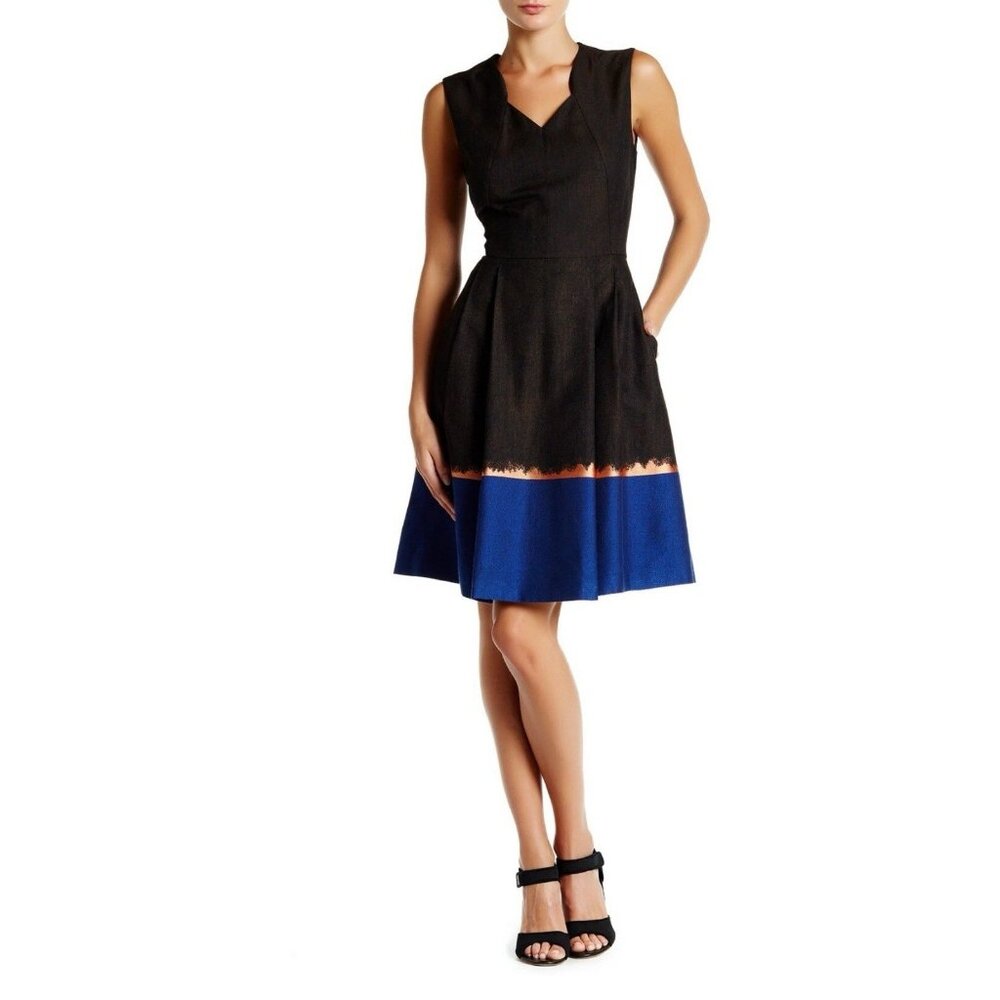 Hugo Boss Dress 8 Gray Black Gold Blue A Line Pockets NWT $495 NEW